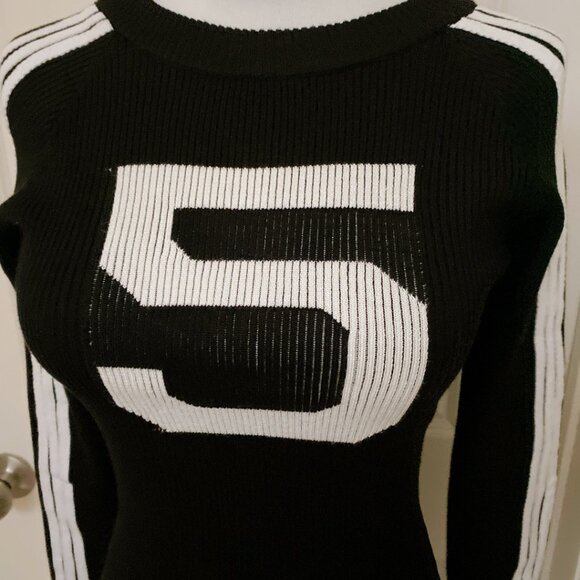 NWT Women Long Knee High Crew Neck Stripped Bodycon Knitted Sporty Casual Dress - Picture 3 of 7